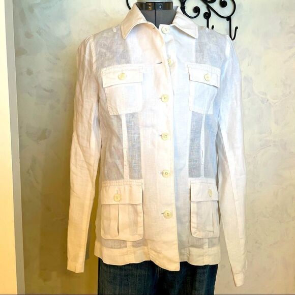 Loft Size small White 100% linen Safari Military Jacket White - Picture 1 of 12